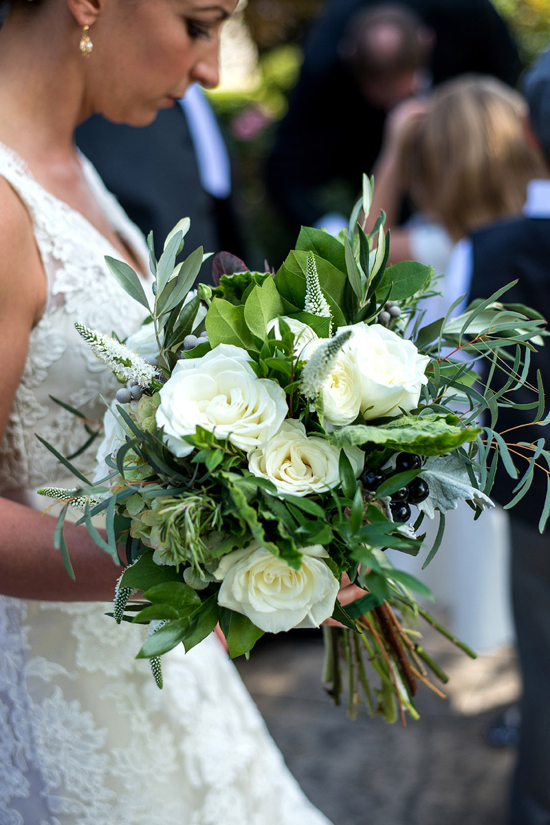 Bridal bouquet for Tuscan inspired wedding ceremony and reception at family farm. Florals by Yellow Canary Floral + Event Design. www.yellowcanaryonline.com 