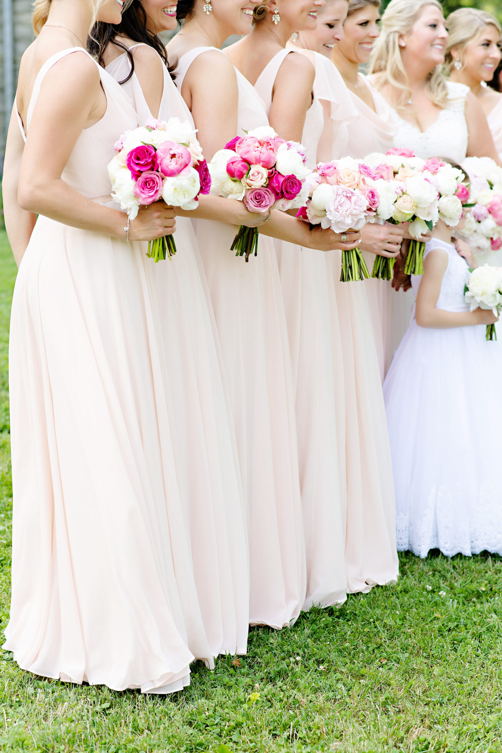  Cincinnati Greenacres Art Center wedding with blush, magenta, white bridesmaids bouquets by Yellow Canary 