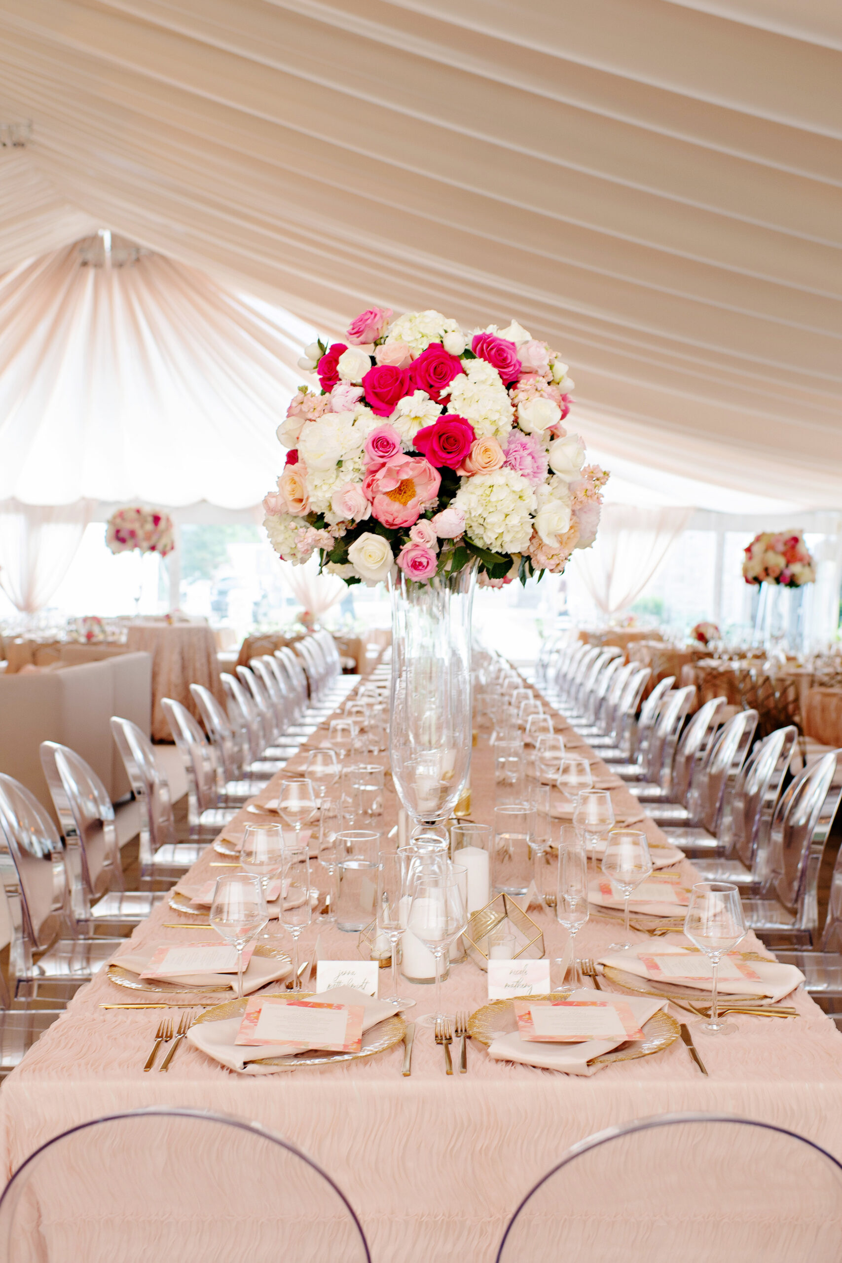  Cincinnati Greenacres Art Center wedding with blush, magenta, white bridesmaids bouquets by Yellow Canary 