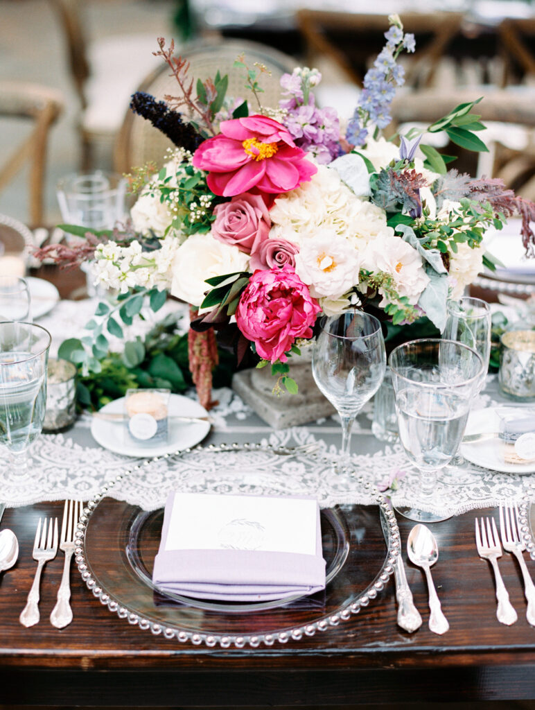 table setting for garden wedding at Greenacres Art Center