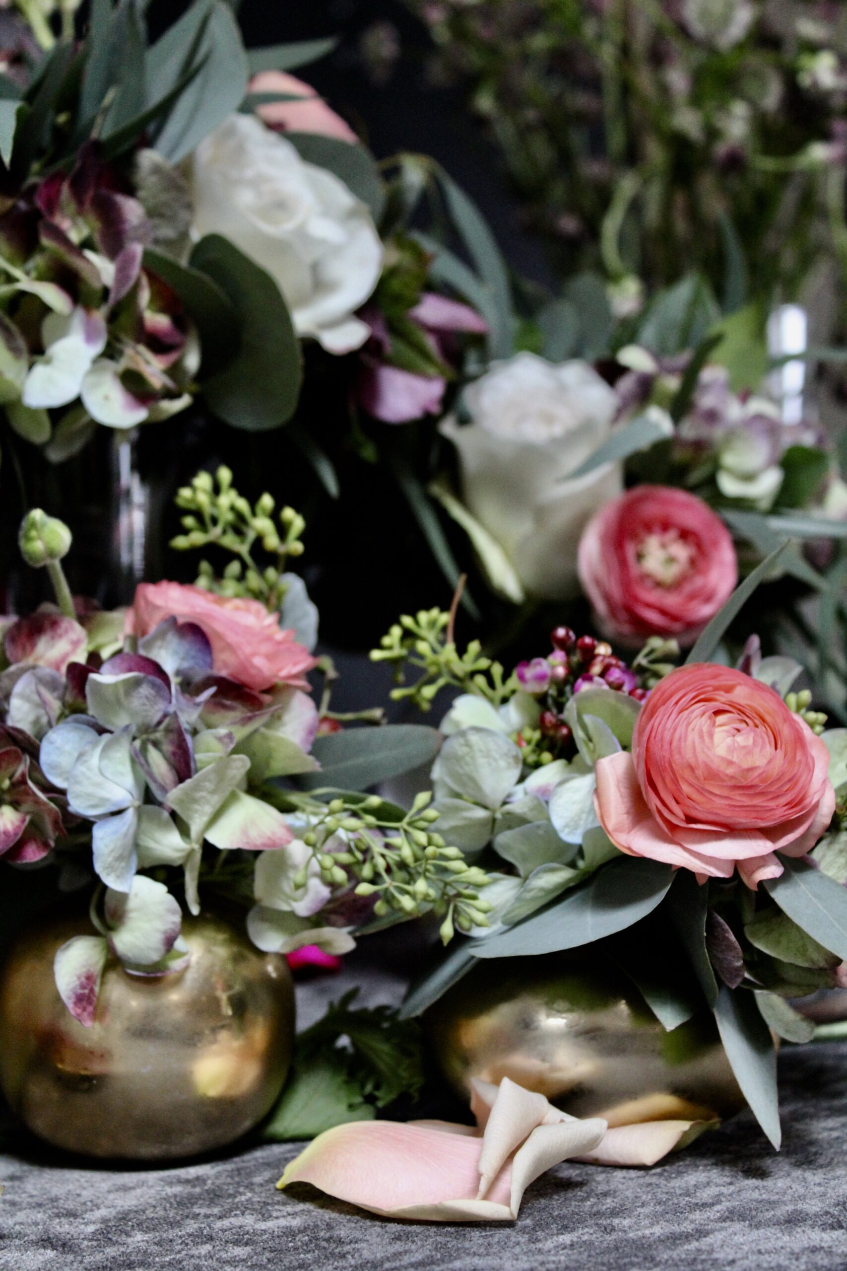 Arrangement with peach, blush, and white for spring wedding in Cincinnati.