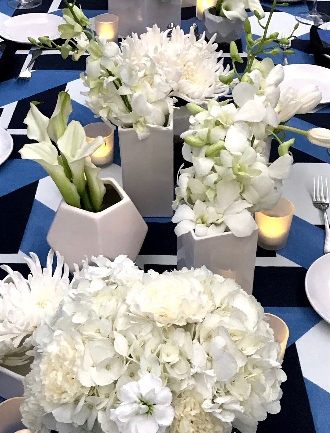 Blue and white table settings