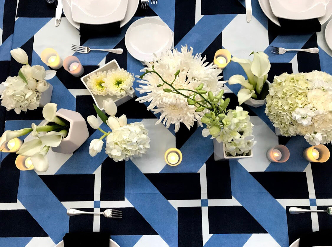 Blue and white corporate event