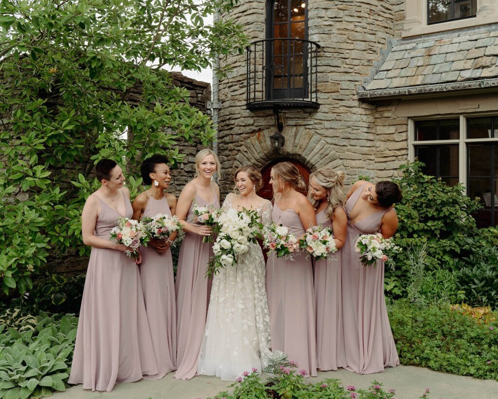 Bridal party with pastel florals