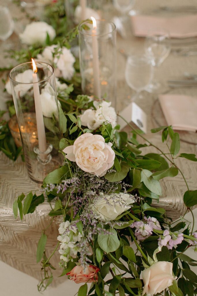 Pink and white wedding florals