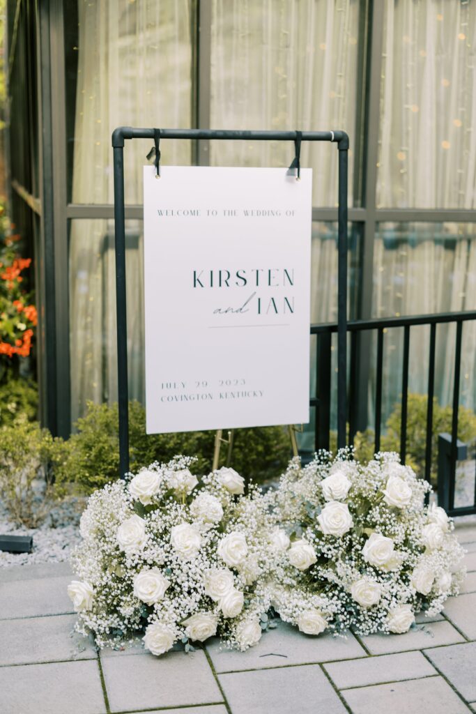 Wedding welcome sign with baby's breath